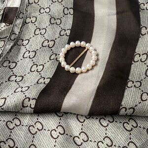 Elegant Gray and Brown Patterned Equestrian Scarf